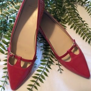 Watermelon pink patent leather flats